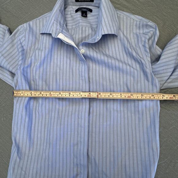 Lands End Shirt Womens Sz 4 No Iron Supima Button Up Plus Blue White Stripe - Picture 7 of 12